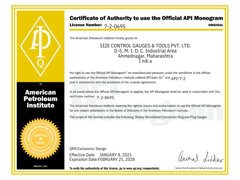 API-7-2 CERTIFICATE